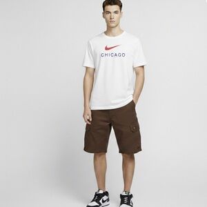 Nike White Tee with Red Swoosh and Blue Chicago